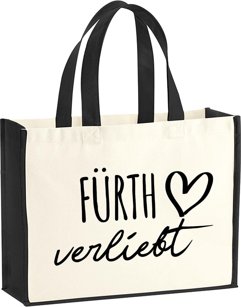 Huuraa Jutetasche Fürth verliebt 21 Liter Black Jute und Baumwolle Einkaufstasche Geschenkidee