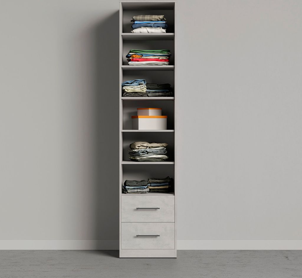SMARTBett Schrank Kleiderschrank Aktenschrank 50cm mit 2 Schubladen Beton