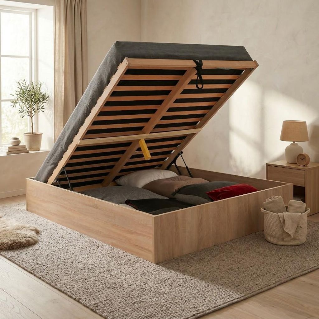 BETTKASTEN BILBAO mit Lattenrost/ Bett 180x200 - Eiche Hell Nachbildung