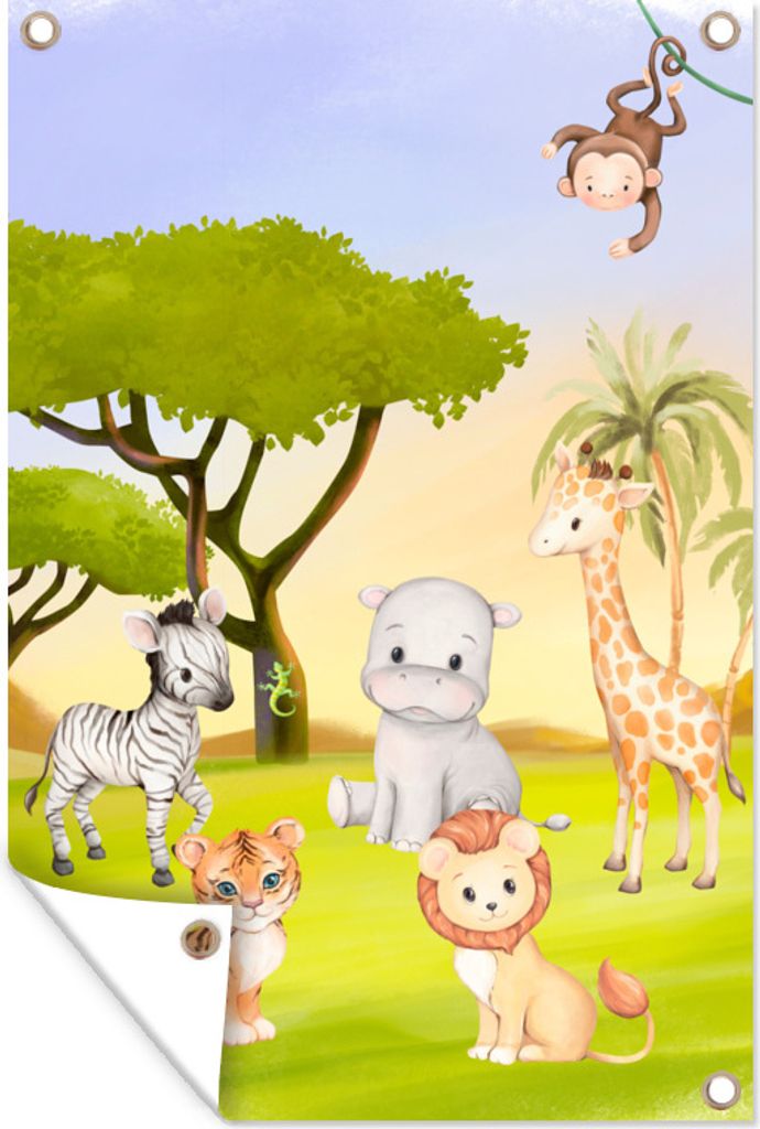 MuchoWow 60x90 cm Outdoor-Poster Gartendeko Sichtschutz Garten Poster für den Garten Dschungel - Tiere - Kinder
