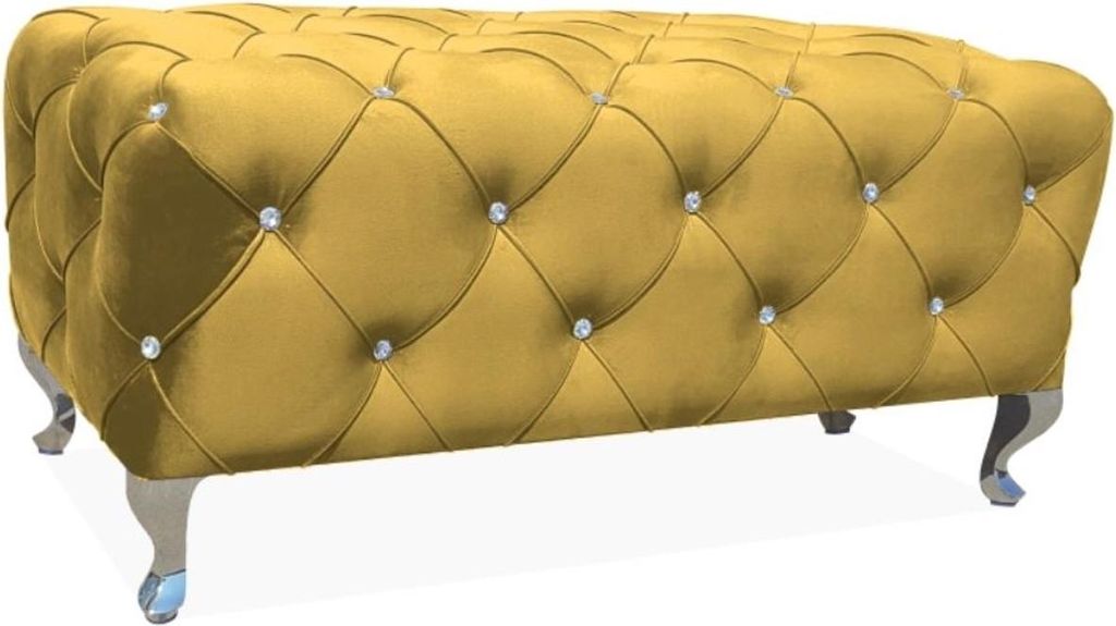 Casa Padrino Barock Sitzbank 100 x 50 x H. 46 cm - Verschiedene Farben - Gepolsterte Bank mit Glitzersteinen und Edelstahl Beinen - Barock Möbel