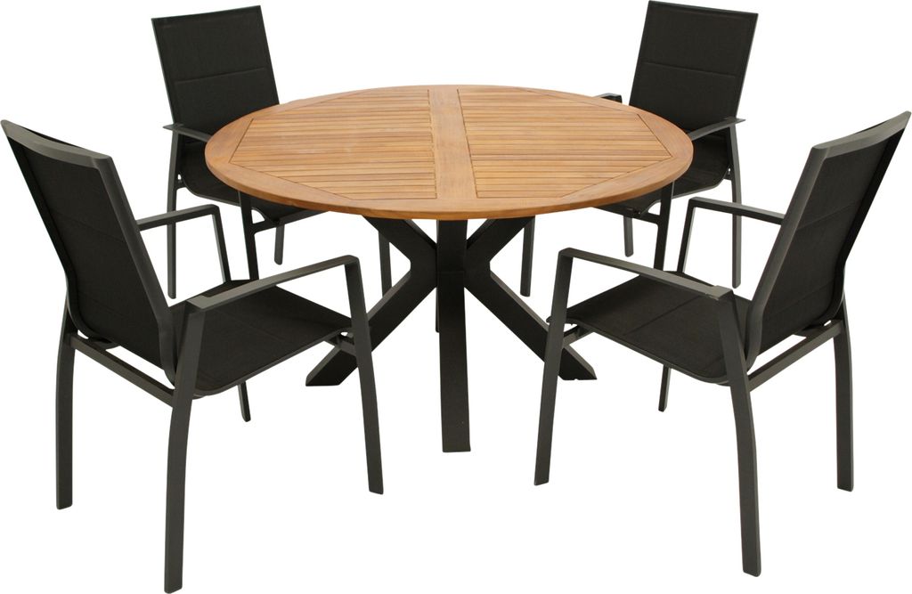 DEGAMO Gartengarnitur Gartenset Sitzgruppe MADEIRA 5-teilig, Alu/Stahl + Akazie