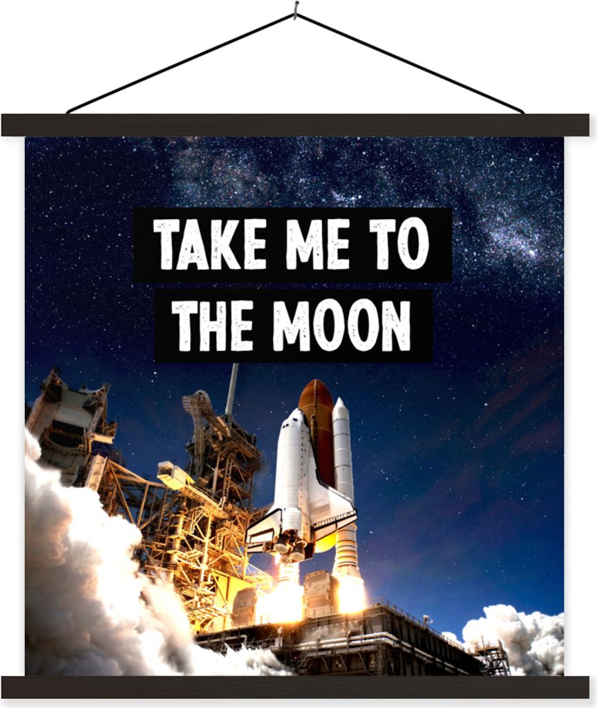 MuchoWow Textilposter Rakete - Zitate - 'Bring mich zum Mond' - Sprichwörter - Jungen - Kinder - Kinder 40x40 cm mit schwarzem Rahmen - Fotos