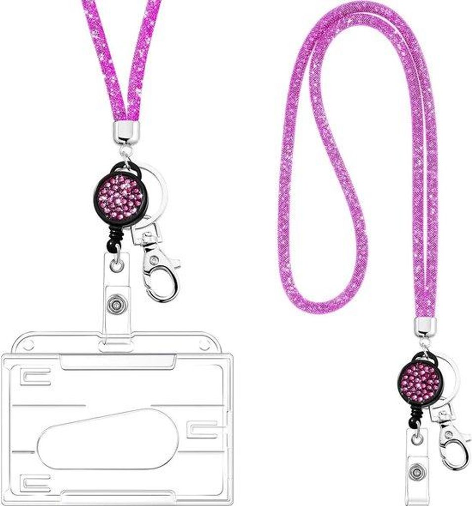 Transparante ID Kaarthouder Halsketting mit Kristallen Lanyard in Rosa