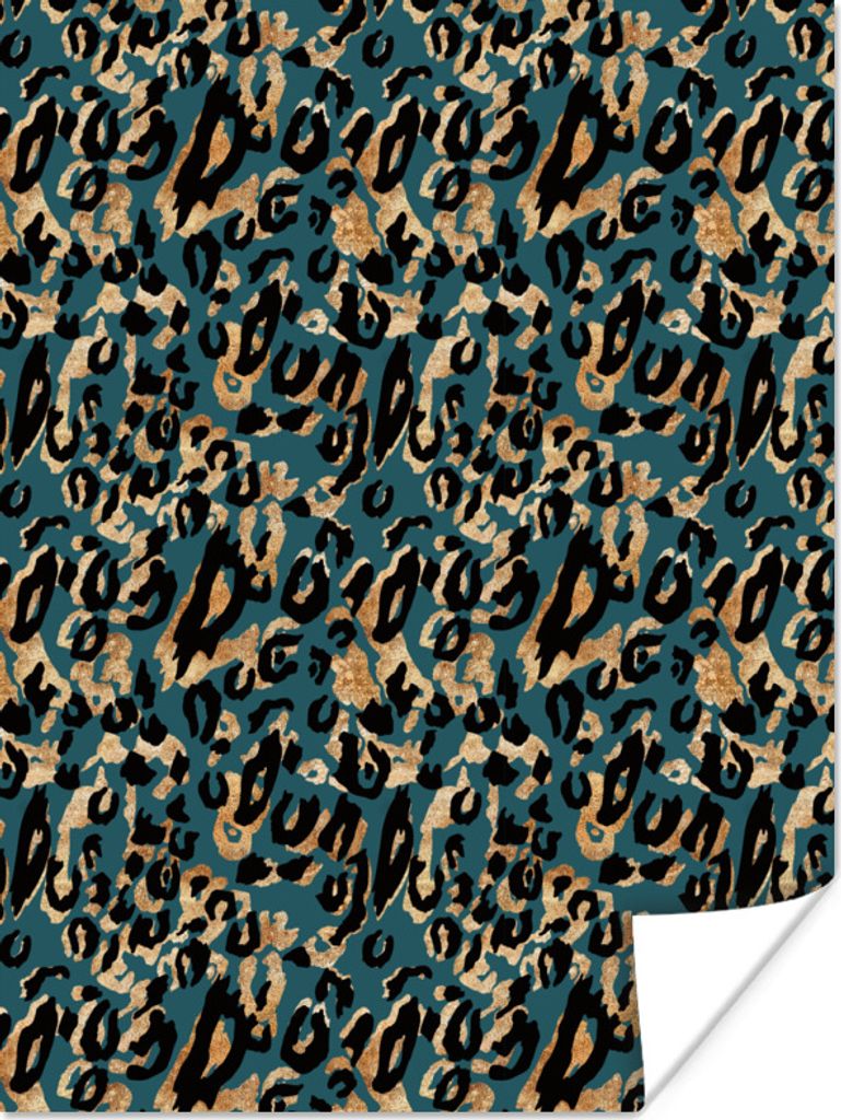 MuchoWow Poster Gold - Pantherdruck - Türkis 60x80 cm - Schlafzimmer Dekoration