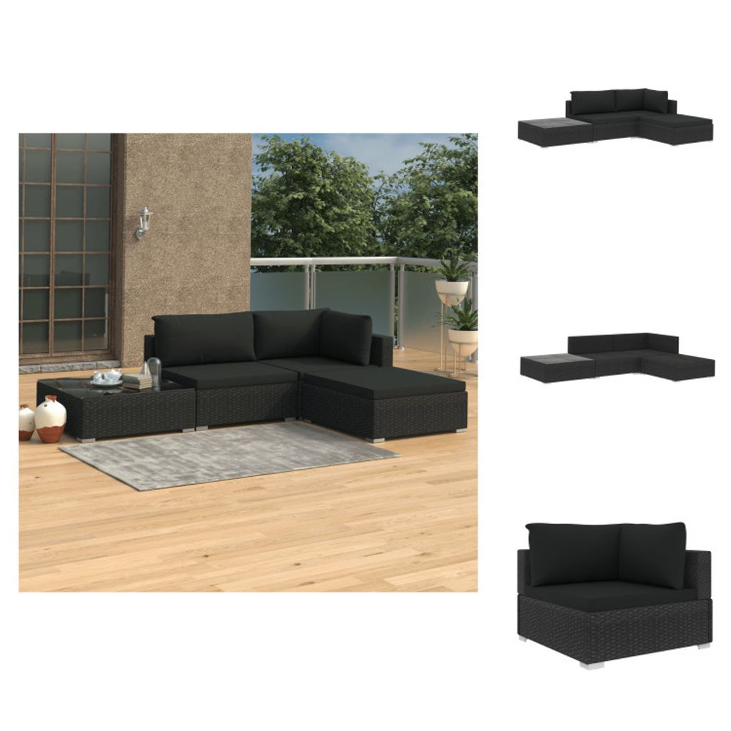 vidaXL 4-tlg. Garten-Lounge-Set mit Auflagen Poly Rattan Schwarz - Gartenmöbel-Sets