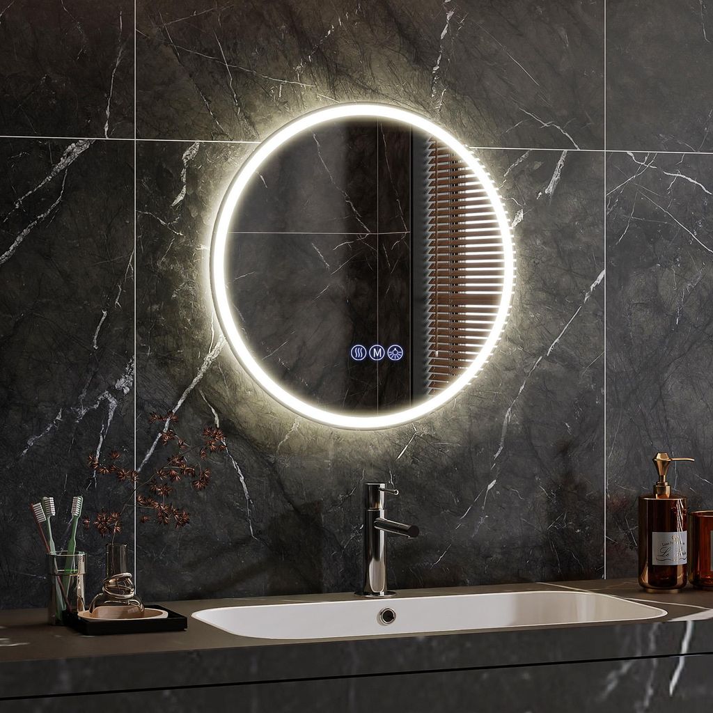 Koonmi runder LED Badspiegel 50 cm, dimmbar, Wandspiegel Produktbild 