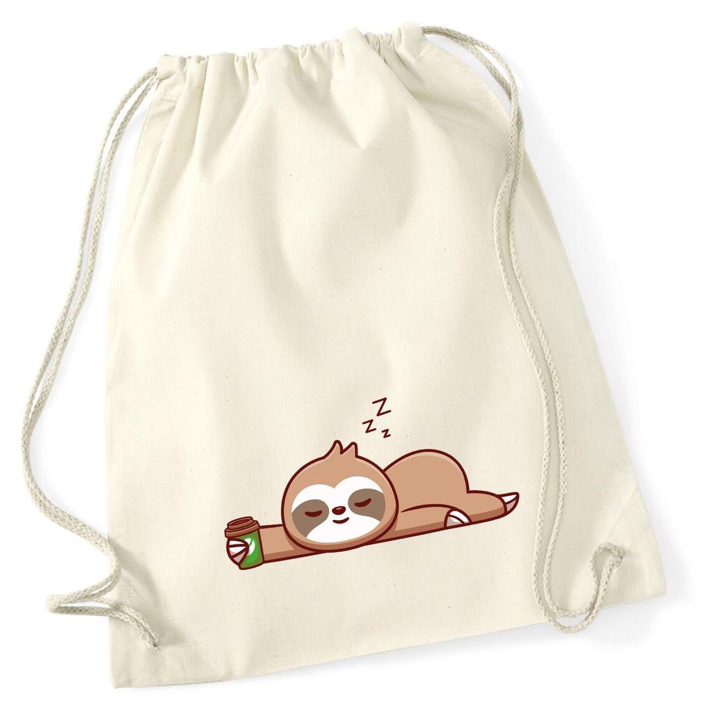 Huuraa Turnbeutel schlafendes Faultier Comic 12 Liter Natural Baumwolle Rucksack Geschenkidee