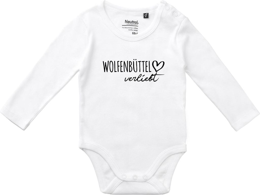 Huuraa Baby Body Wolfenbüttel verliebt 68 White Baumwolle Fairtrade Langarmbody Geschenkidee