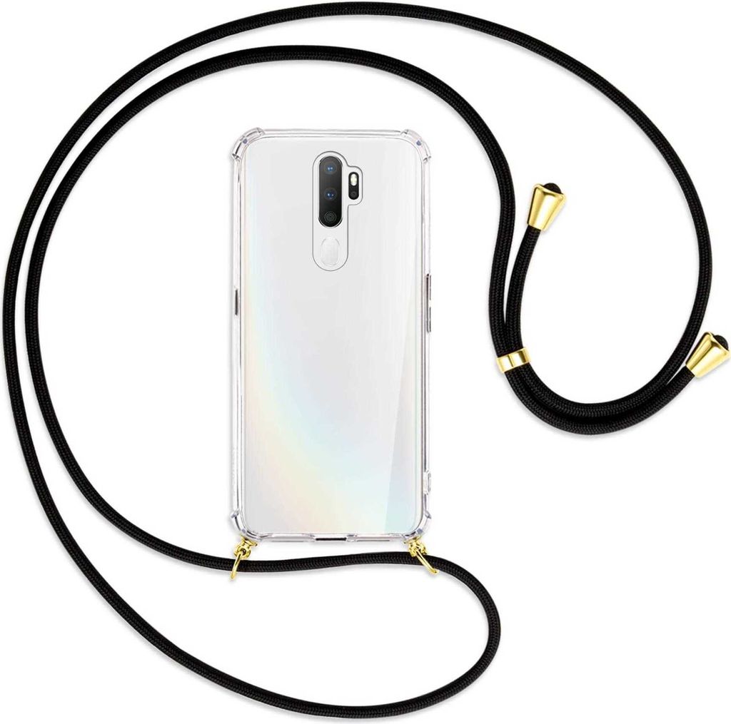 Handykette Backcover-Schutzhülle mit Band (Metall goldfarben) für Oppo A5 2020 / A9 2020 / A11x - schwarz