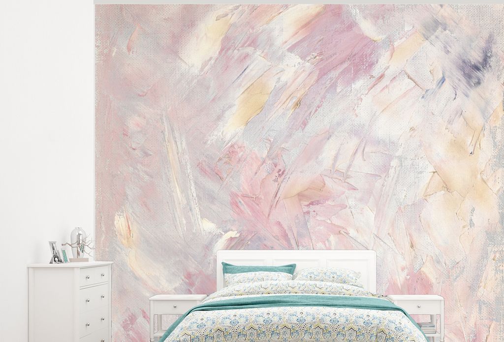 MuchoWow Fototapete für Wohnzimmer oder Schlafzimmer Wandtapete Vinyl Motivtapete Ölgemälde Rosa - 375x300 cm - Tapezierpapier