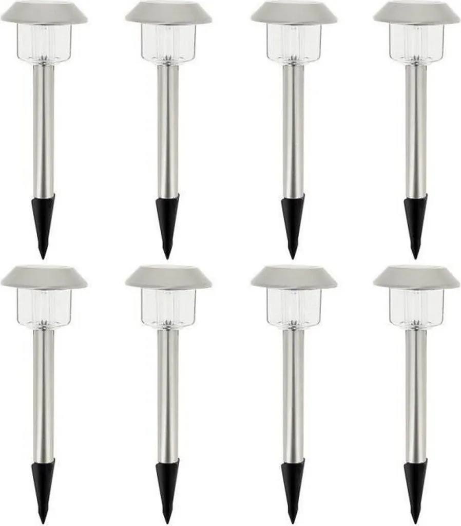 Éclairage d'allée solaire ALESIA lot de 8 balises inox 39cm blanc