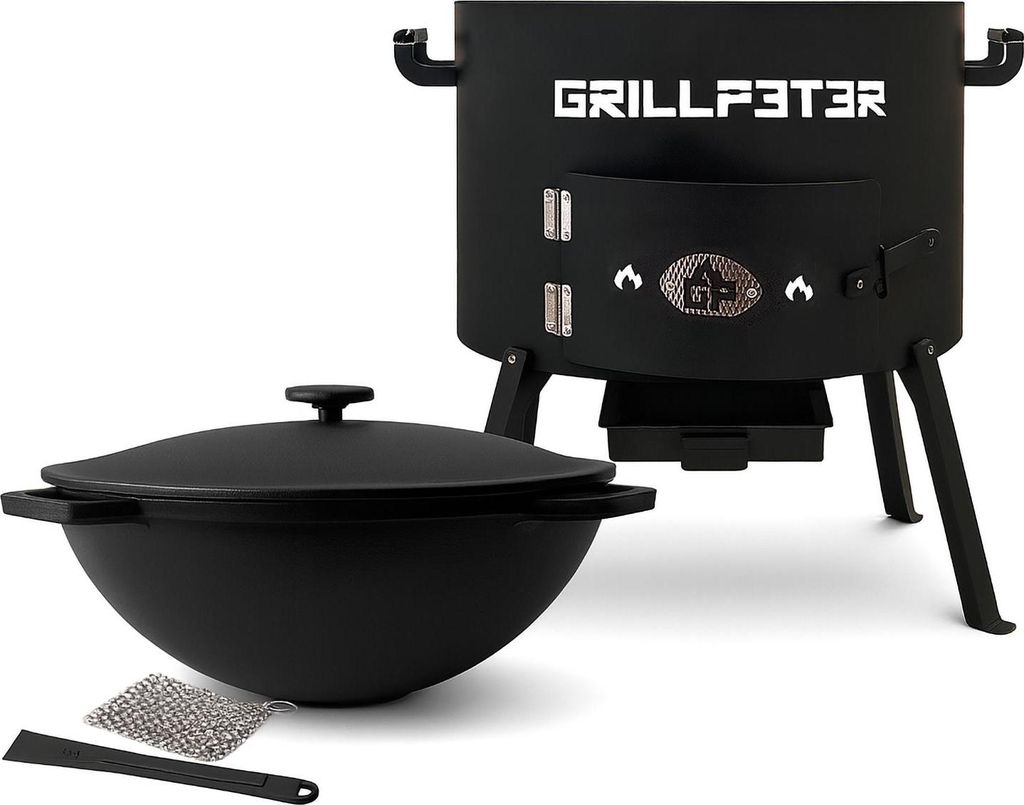 Utschak Nurlan Ø45 cm mit Kazan 20L aus Gusseisen und Reinigungsset