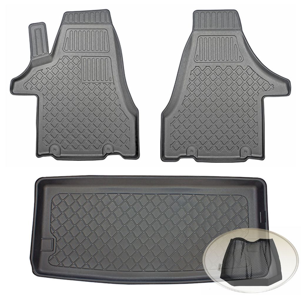 SET Kofferraumwanne Gummifußmatten für VW Volkswagen T6 Multivan 2015- 1. Sitzreihe Radstand: kurz, hinter der 3. Sitzreihe, Breite: 124cm; Läng...