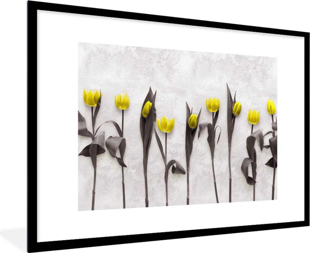 MuchoWow MuchoWow Gerahmtes Poster Blumen - Tulpen - Marmor 90x60 cm - Poster mit zchwarzem Bilderrahmen - Wanddekoration - Fotos