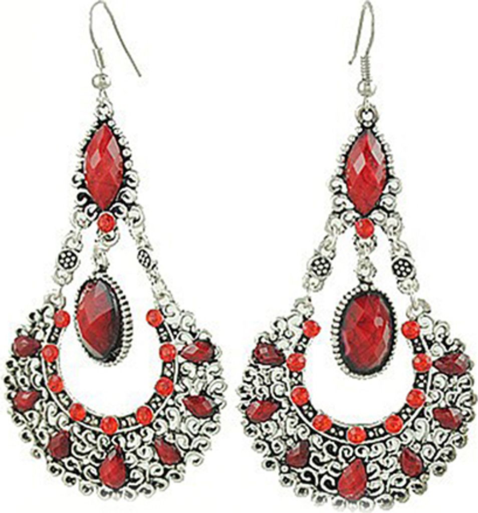 Ethnische Vintage Lady Strass baumeln Haken Kronleuchter Statement Ohrringe Schmuck-Rot