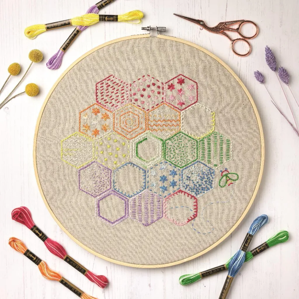 Kit broderie décoration DIY Nid d'abeille sur lin Anchor 25x25 cm