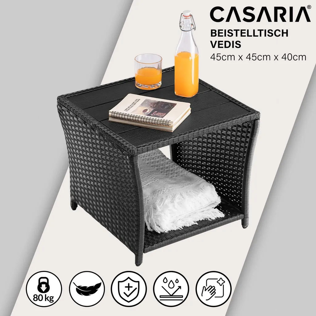 Table basse de jardin noire en polyrotin avec plateau WPC résistant - 2