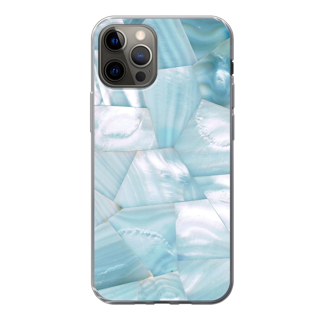 MuchoWow Handyhülle Schutzhülle Hülle für iPhone 12 Pro Naturstein - Blau - Perlmutt Silikon Softcase Handy Hülle - Abdeckung