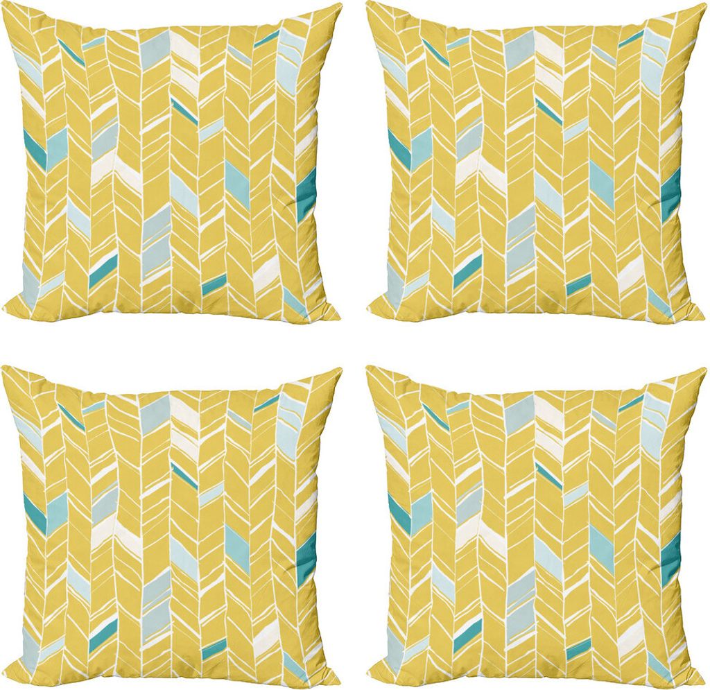 ABAKUHAUS Yellow Chevron Kissenbezug Set (4 Stück), Herringbone Kunst, Moderner Doppelseitiger Digitaldruck, 40 cm x 40 cm, Blassblau Senf