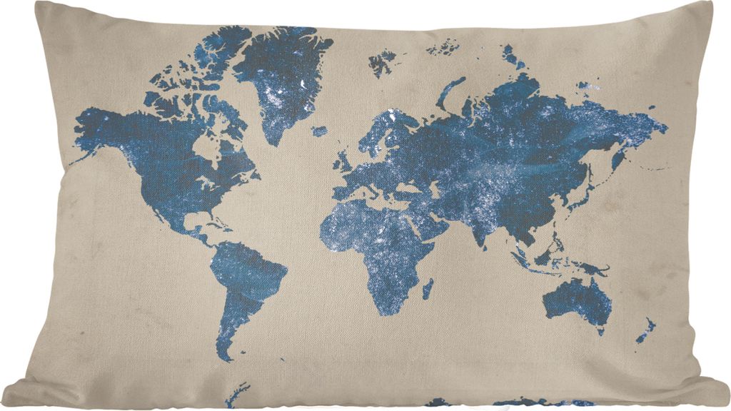 MuchoWow Zierkissen Sofakissen Wohnzimmer Dekokissen 50x30 cm Weltkarte - Blau - Vintage - Wohnzimmerdekoration - Polster mit Photo