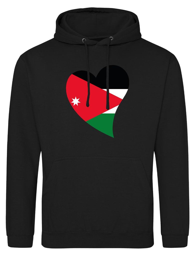 Huuraa Uni Hoodie Jordanien Flagge Herz XXL Deep Black Vegan Sweatshirt Geschenkidee