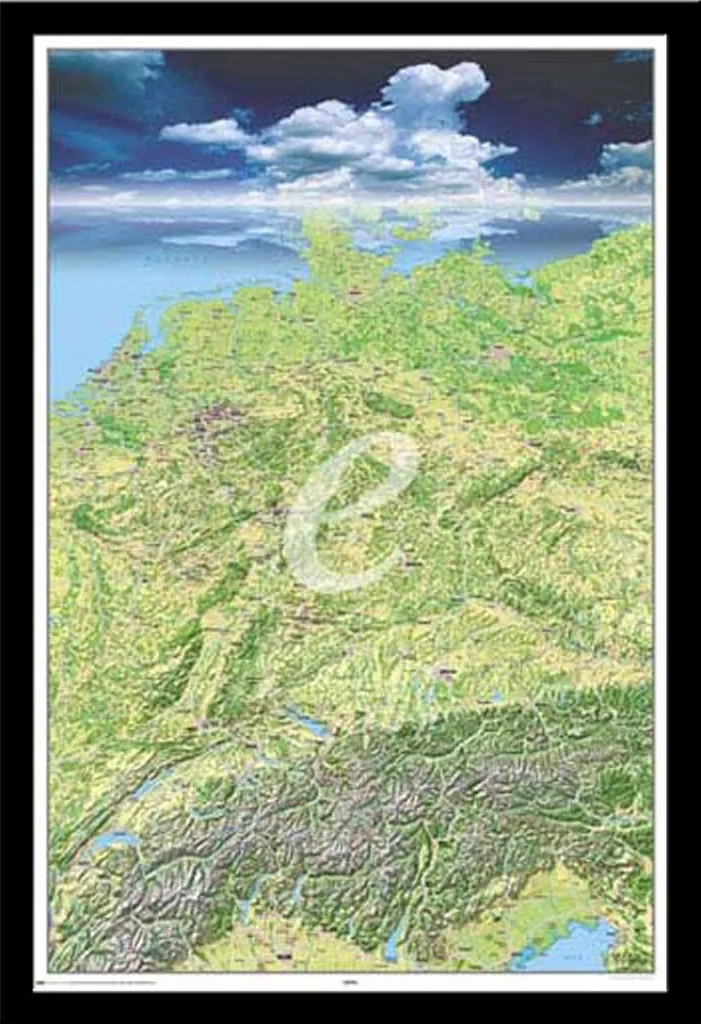 Carte d'Allemagne Murale Grand Format Cadre Noir Shinsuke Vitre Acrylique