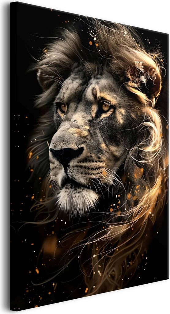 Wandbilder für das Wohnzimmer Majestätischer Löwe in Schwarz und Gold 80x120