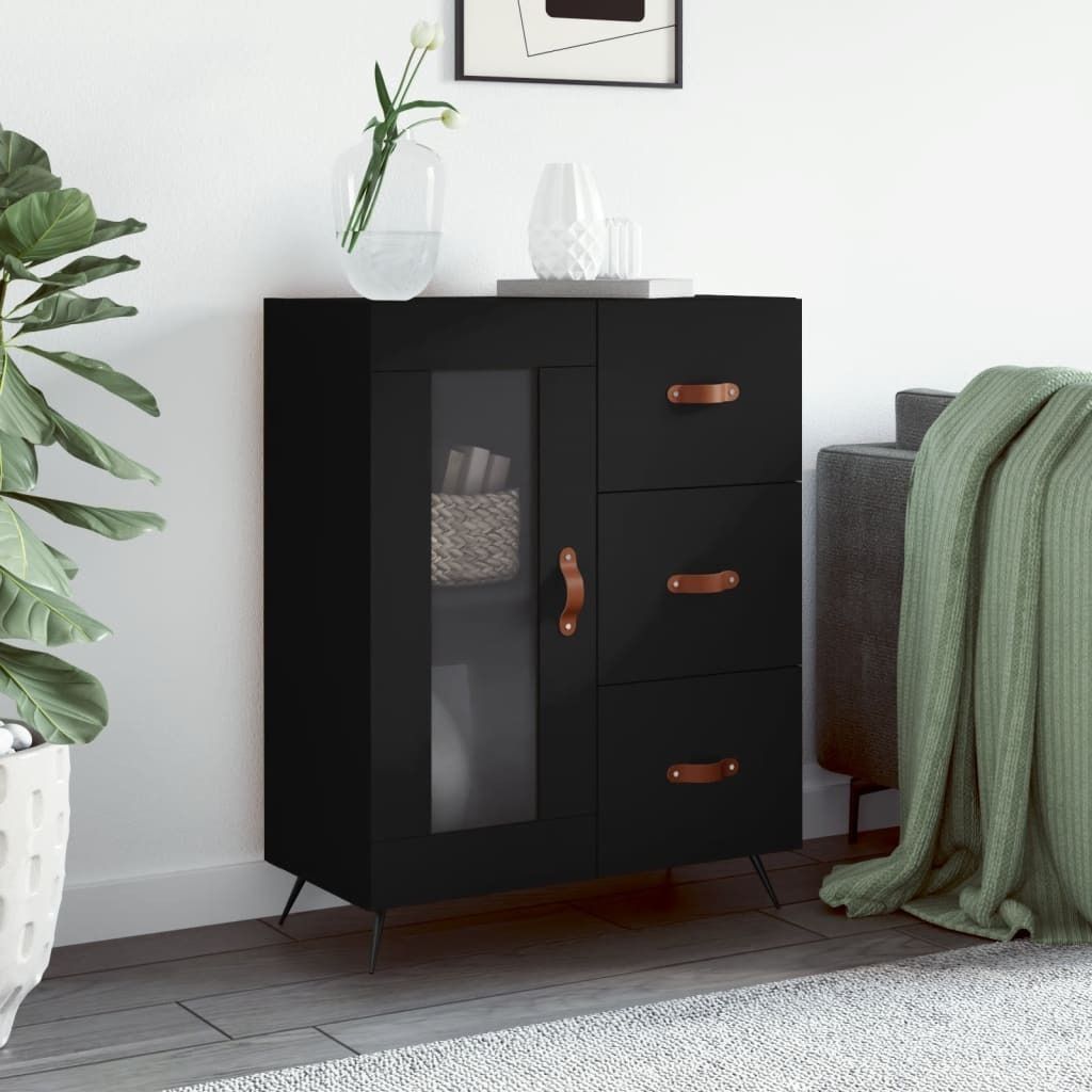 "Rabatt" Mehrzweckschrank/Vitrine/Sideboard - Modernes Design - Schwarz 69,5x34x90 cm Holzwerkstoff - Kommoden CC22353