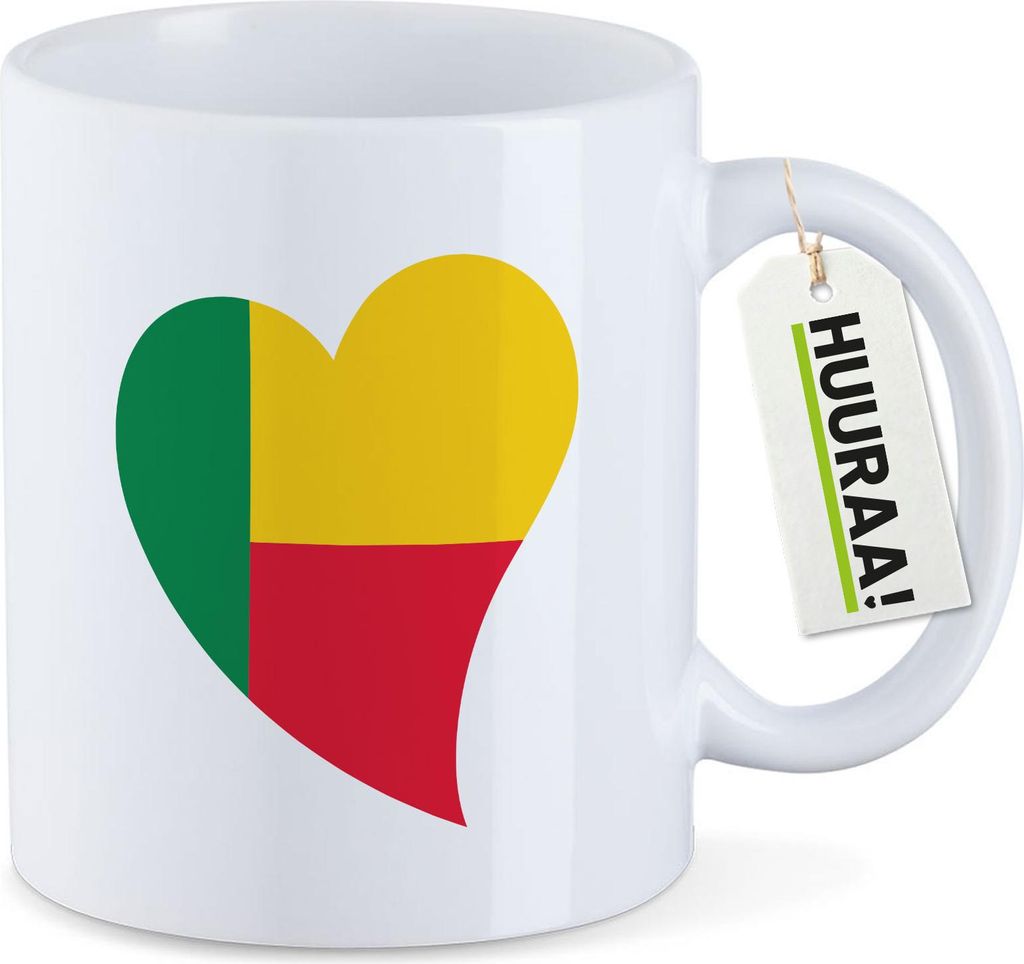Huuraa Kaffeetasse Benin Flagge Herz 330ml Weiß Keramik Kaffeebecher Geschenkidee