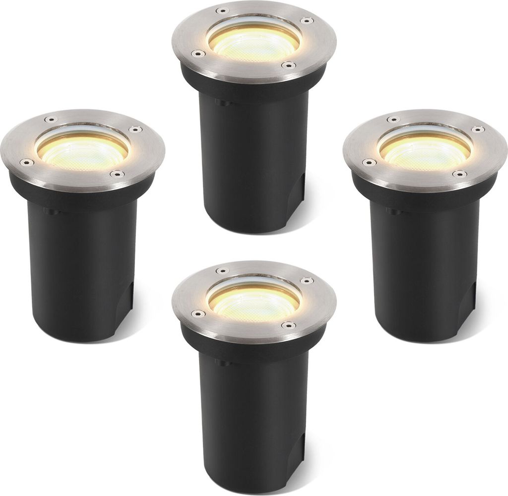 TolleTour 4x 3W Bodenleuchte Schwenkbar IP67 Außen LED Bodeneinbaustrahler Bodenstrahler Bodenlampe Warmweiß - Silber Gehäuse
