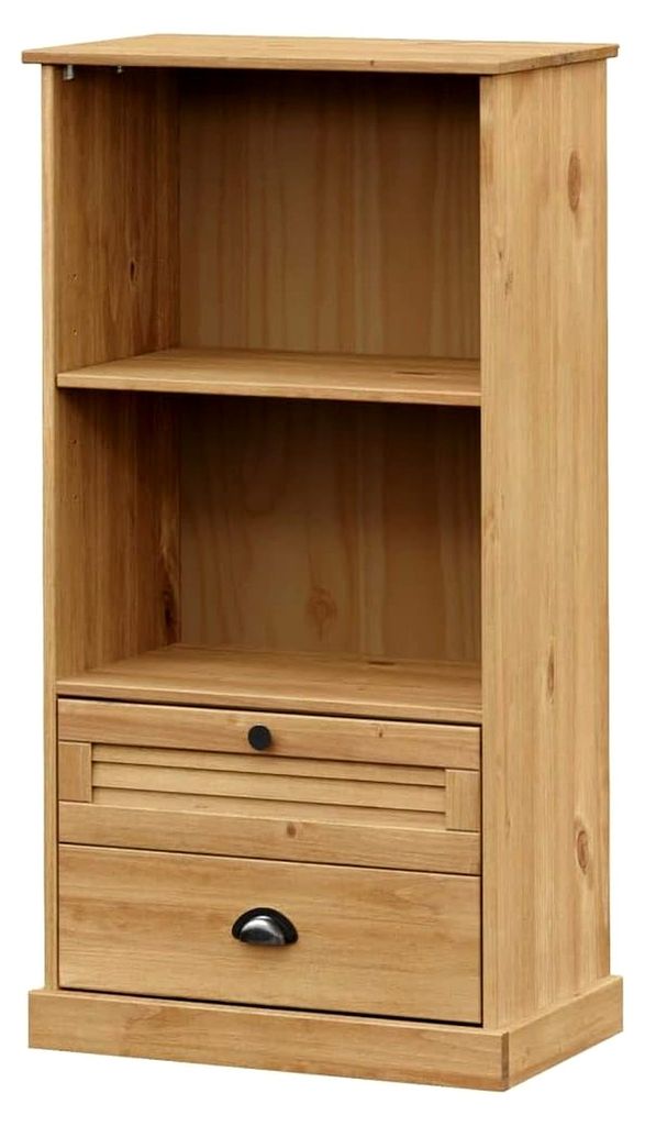 Bücherregal aus Kiefernholz mit 2 Fächern und 2 Schubladen für Büro und Wohnzimmer