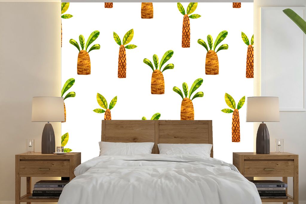 MuchoWow Fototapete für Wohnzimmer oder Schlafzimmer Wandtapete Vinyl Motivtapete Dschungel - Design - Palme - 350x350 cm - Schlafzimmertapete