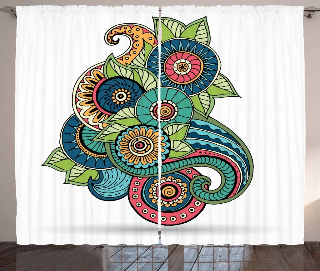 Rideaux à bandes universelles Zentangle floral pour salon et séjour
