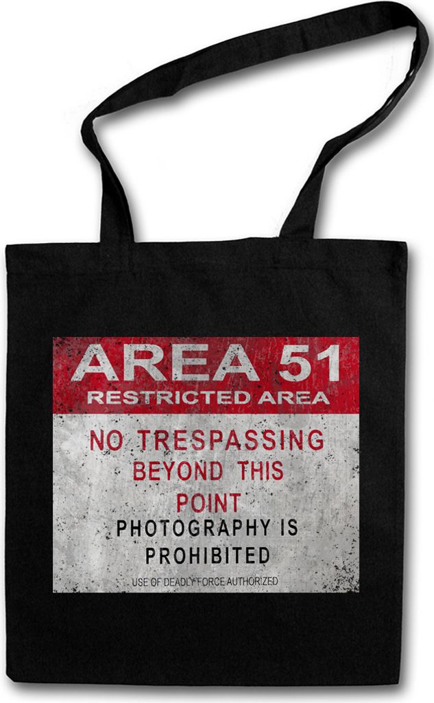 Urban Backwoods Area 51 Vintage Logo Sign, Stofftasche, Farbe: Schwarz