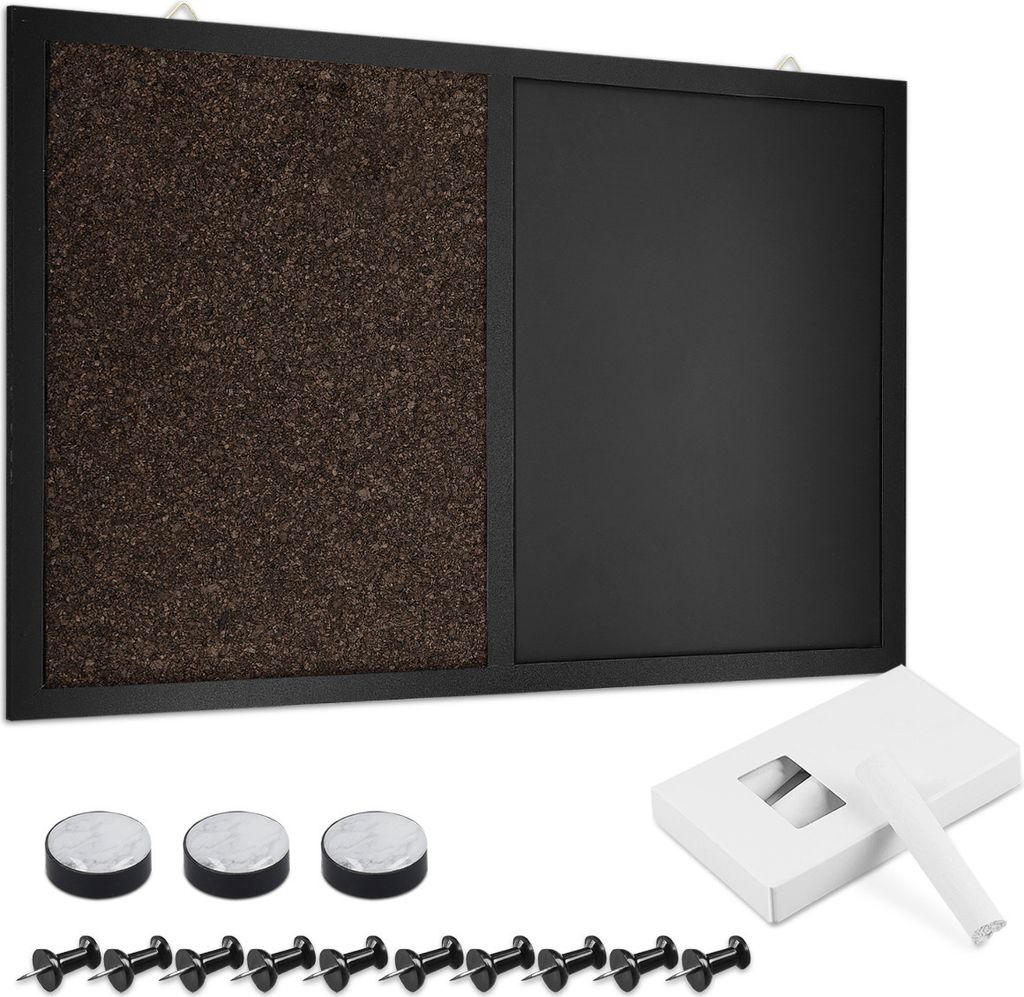 Navaris Kombitafel aus Kreidetafel und Kork Pinnwand - Memoboard 70 x 50 cm mit magnetischer Tafelfolie Korkwand - inkl. Kreide Pins Magnete Halterung