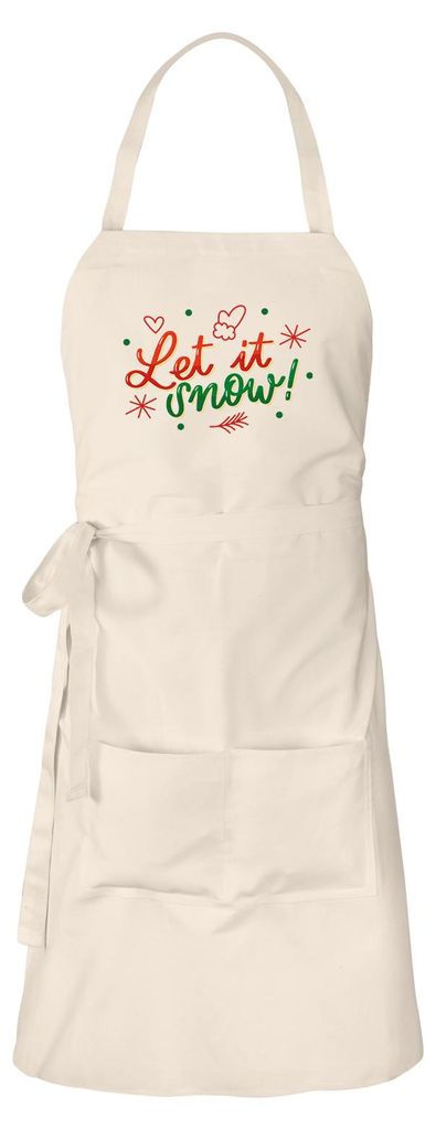 Huuraa Schürze Let it Snow Schriftzug Natur mit Taschen Baumwolle Kochschürze Geschenkidee