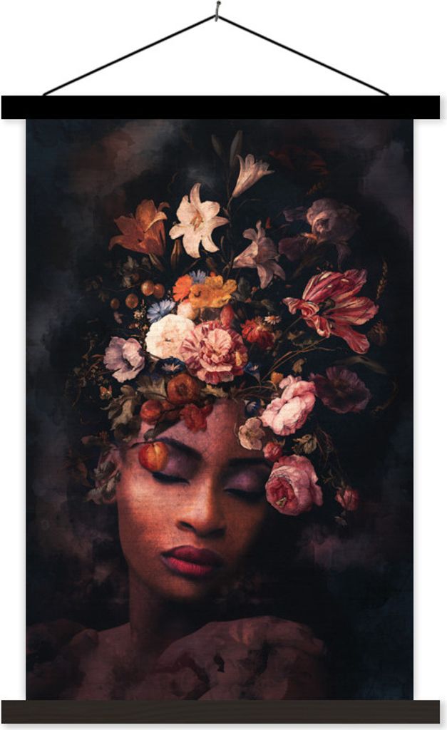 MuchoWow Textilposter Flora - Frauen - Farben 40x60 cm mit schwarzem Rahmen - Wanddekorationen