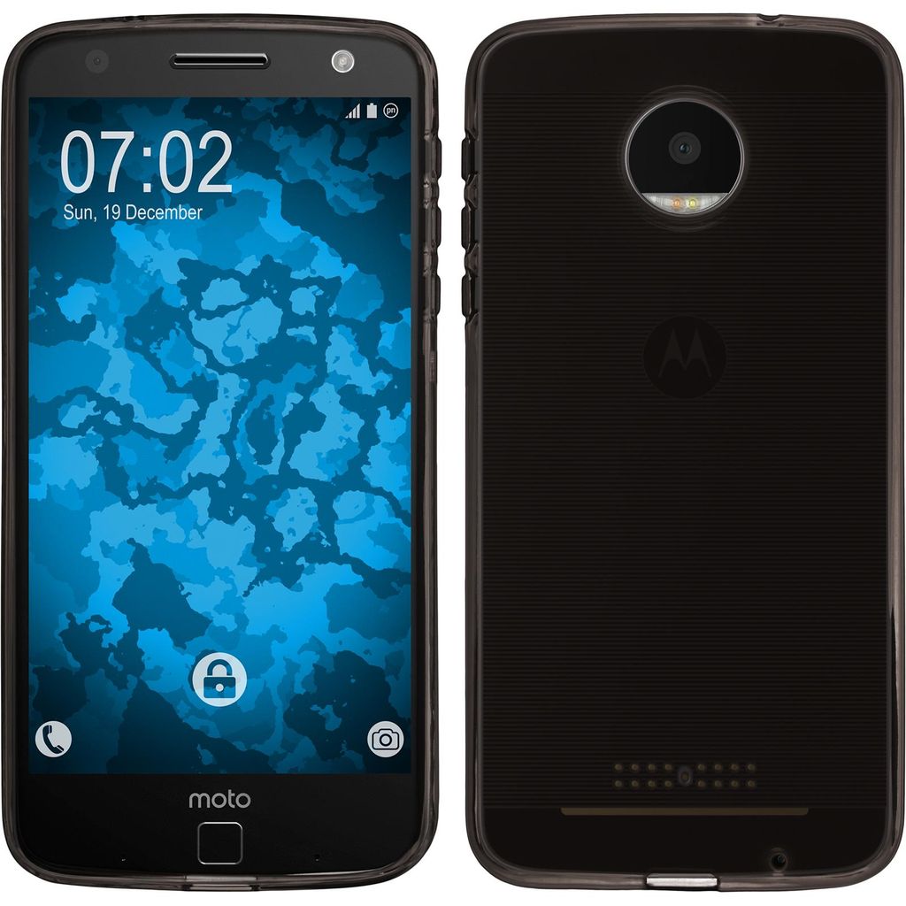 PhoneNatic Case kompatibel mit Lenovo Moto Z Force - grau Silikon Hülle transparent + 2 Schutzfolien