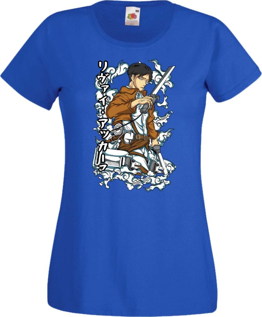 Damen T-Shirt Anime Manga Attack Anime On Titan Levi Ackerman 03 Leviack, Lady S / Blau