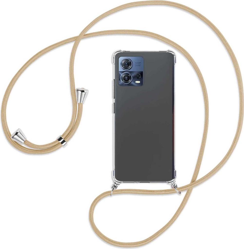 Handykette Backcover-Schutzhülle mit Band (Metall silberfarben) für Motorola Edge 30 Fusion, Moto S30 Pro - caramel