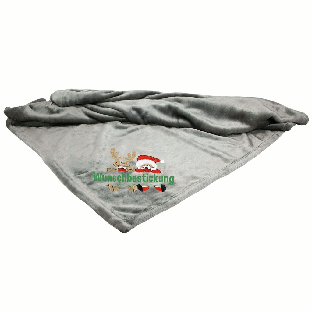 Mikrofaserdecke Premium Silbergrau Weihnachtsmotiv mit Name