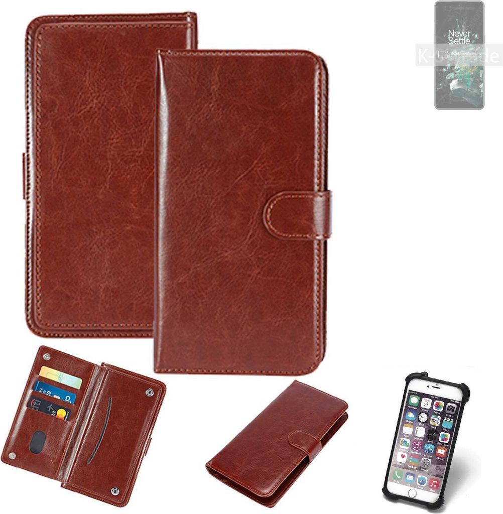 K-S-Trade 360° Hülle kompatibel mit OnePlus 10T braun Kunstleder Case BookCase WalletCase Kunstlederederhülle Handyhülle, Rundumschutz Bumper (1x)