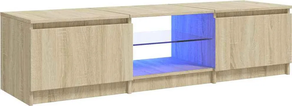 Banc TV Lumineux LED Chêne Sonoma 140x40 cm - Finition Bois et Rangement
