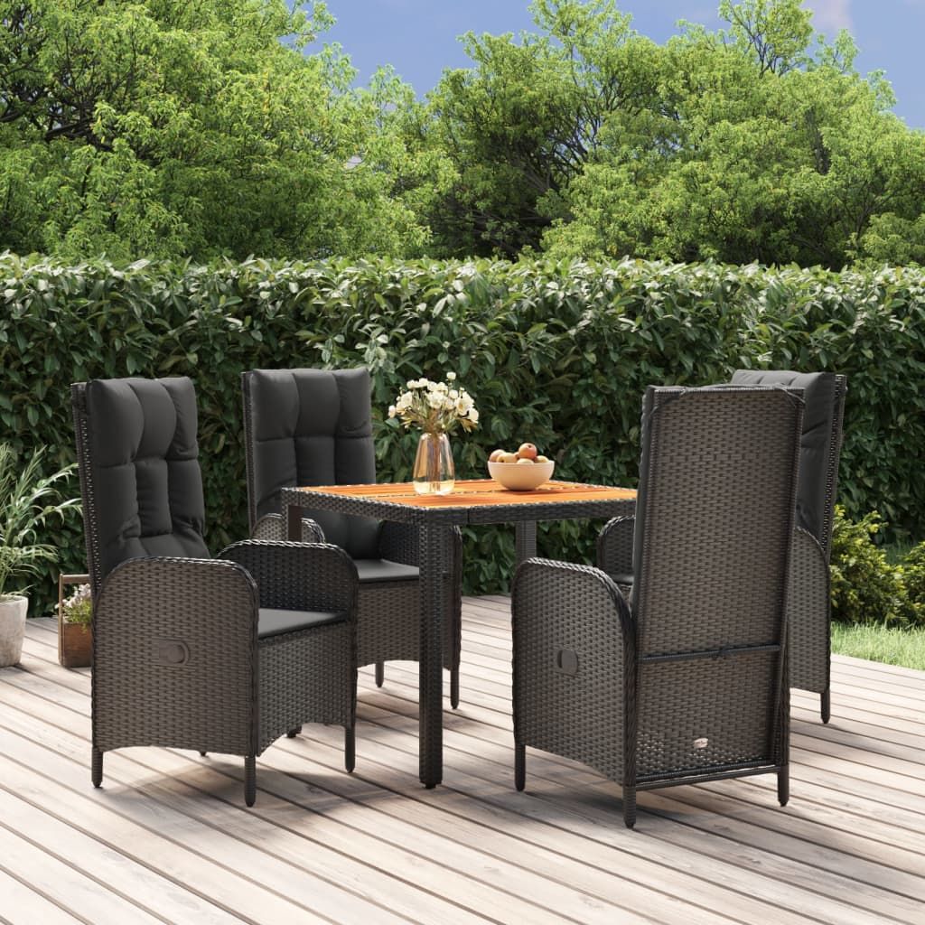 Cloris Designermöbel 5-tlg. Garten-Essgruppe mit Kissen Schwarz Poly Rattan 2024 Neu