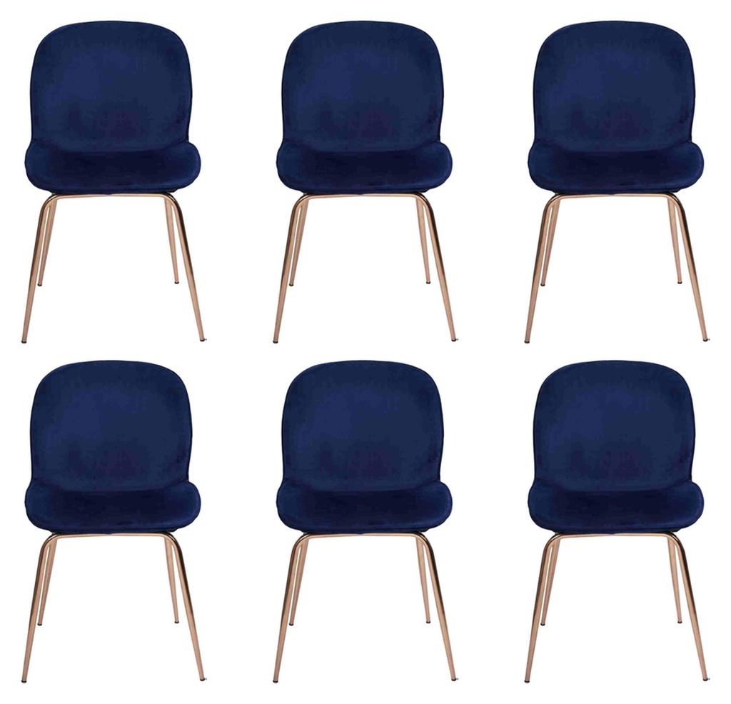 EsszimmerGruppe Garnitur Blau Stühle 6x Stühle Set Textil Polster Sitz