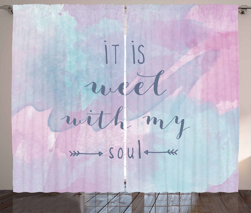 ABAKUHAUS inspirativ Rustikaler Vorhang, Aquarelle, Wohnzimmer Universalband Gardinen mit Schlaufen und Haken, 280 x 175 cm, Hellblau Rosa