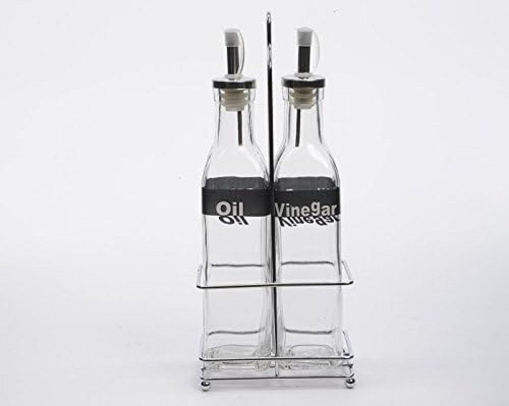 Glasflasche Ölflasche Essigflasche Set Metallkorb Produktbild 