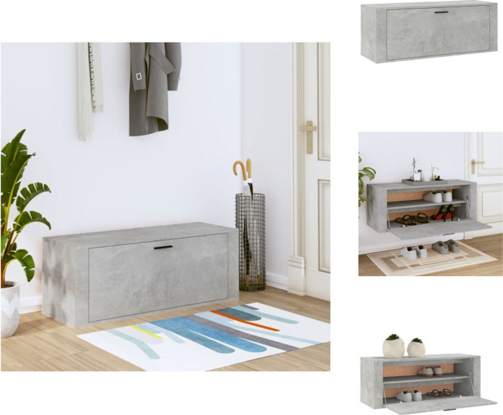 vidaXL Wand-Schuhschrank Betongrau 100x35x38 cm Holzwerkstoff - Schuhregale & -schränke