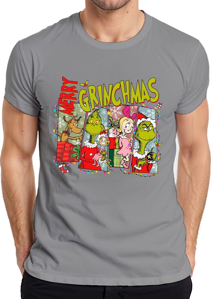 Merry Grinchmas Weihnachten Grinch lustig Geschenk Familie Retro Herren T-Shirt, Grau, S